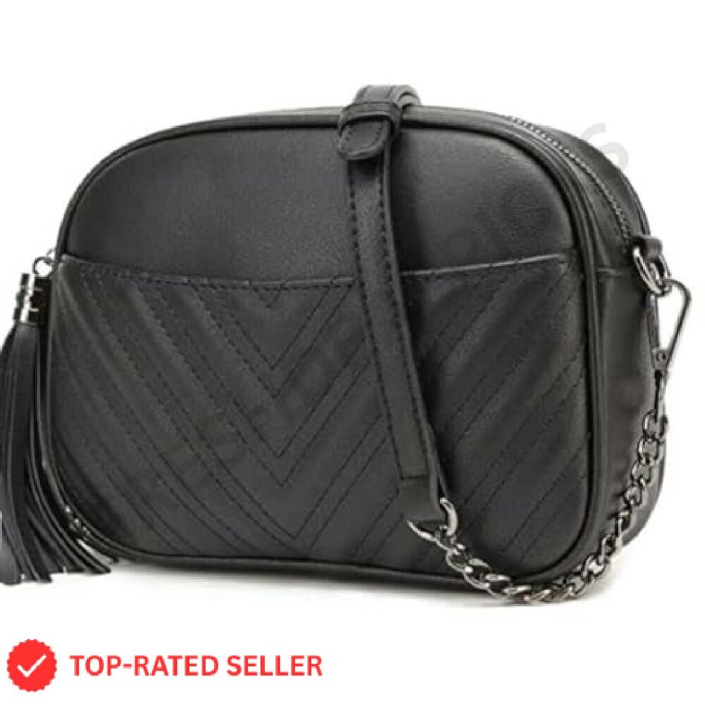 Quilted Crossbody Bag Chic Minimal Adjustable Strap Multi Pocket Everyday Purse - Picture 2 of 8